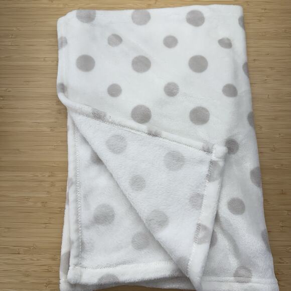 Parents Choice White Gray Polka Dot Baby Security Blanket Fleece 30" x 40" Lovey - Picture 1 of 3